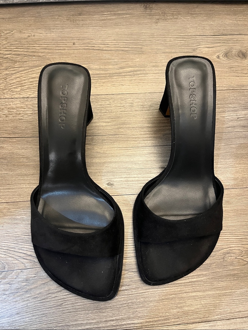 Topshop Black Suede Square-Front Slide Mules